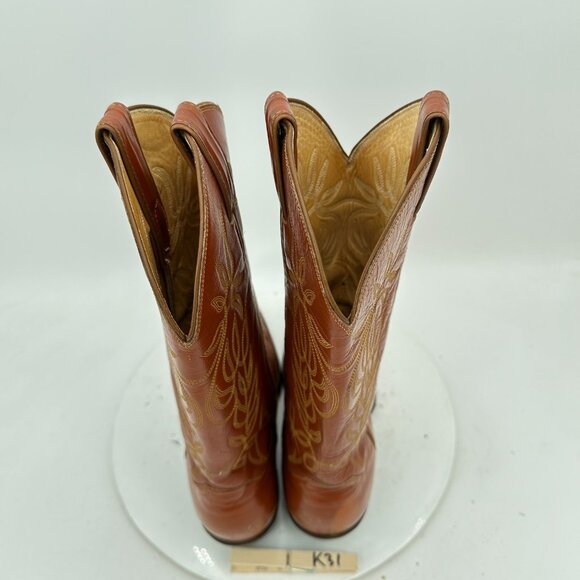 Justin L 4115 Men Size 7.5D Brown Tan Leather Pull On Western Cowboy Boot - Picture 11 of 13